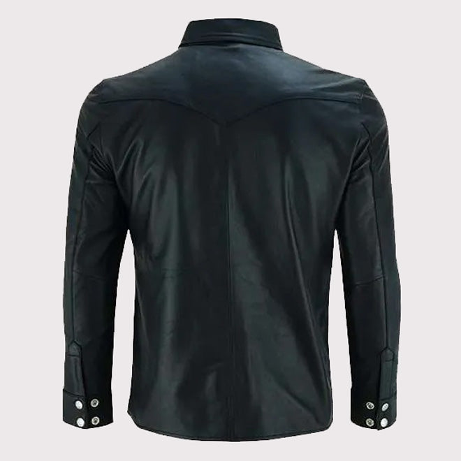 Men's Black Leather Collared Shirt
