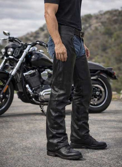 Mens Black Cowhide Leather Motorcycle Chaps