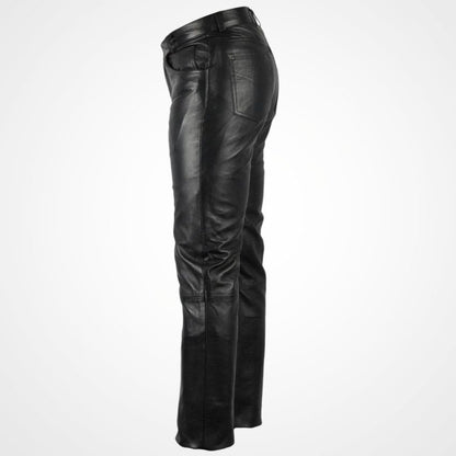 Men's Classic Black Leather Motorcycle Pants