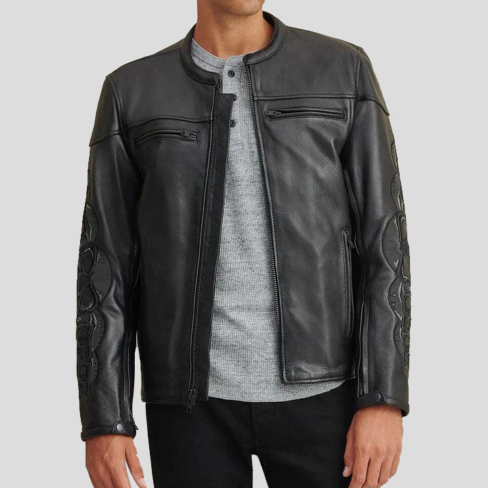 Men's Black Leather Rider Jacket - Stylish and Versatile