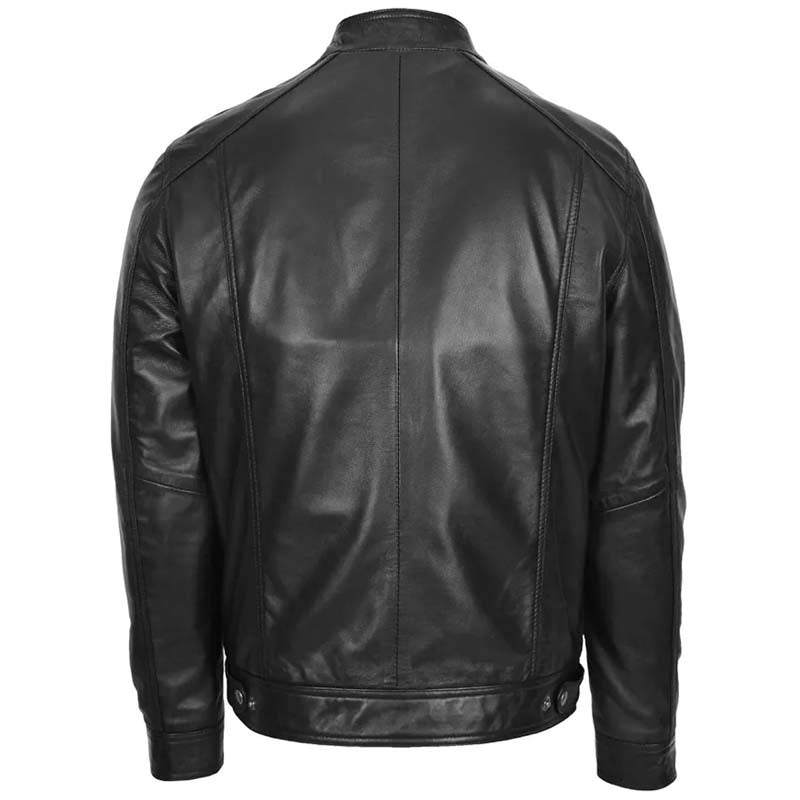 Men's Black Leather Vintage Cafe Racer Biker Jacket