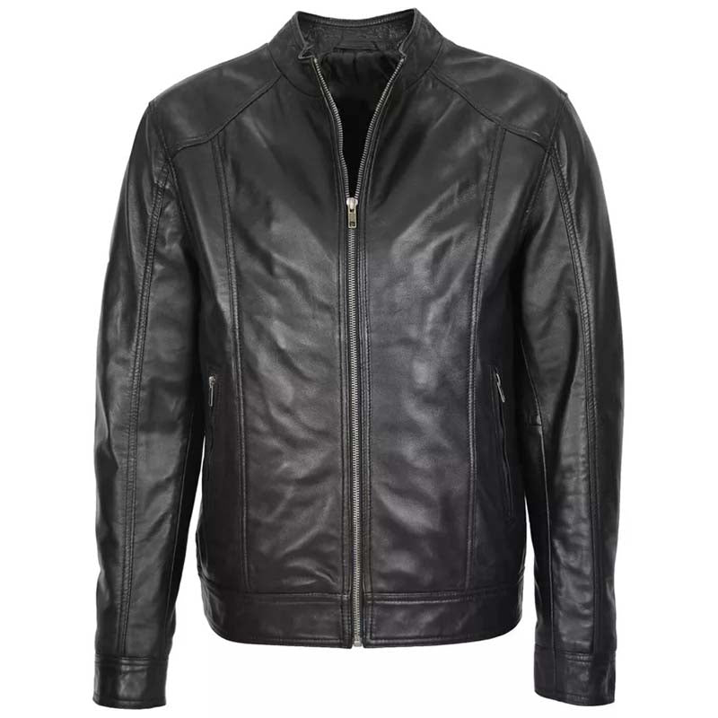 Men's Black Leather Vintage Cafe Racer Biker Jacket