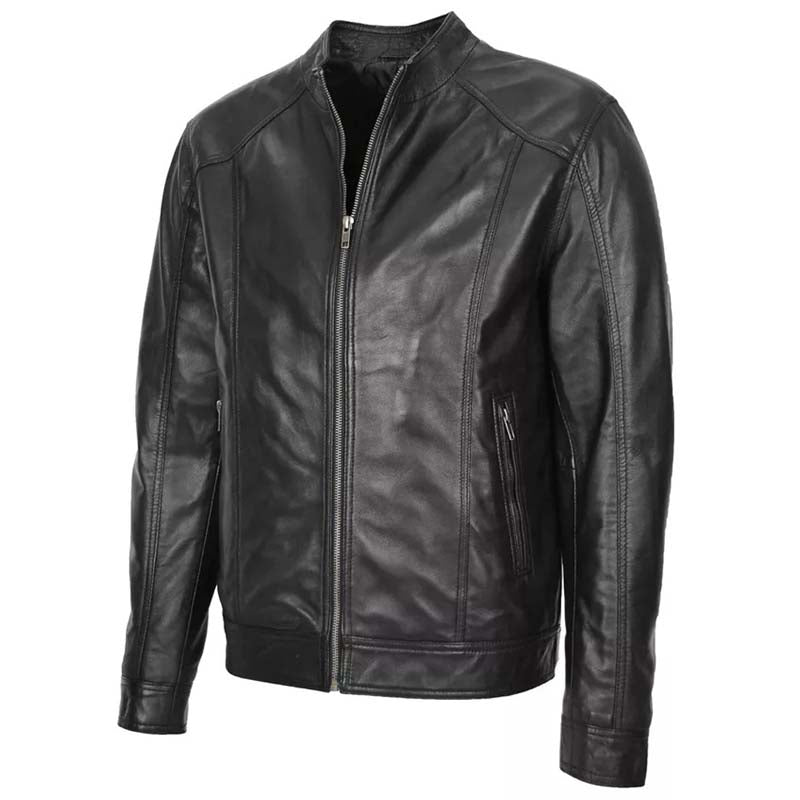 Men's Black Leather Vintage Cafe Racer Biker Jacket