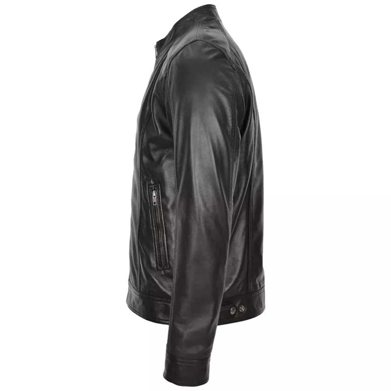 Men's Black Leather Vintage Cafe Racer Biker Jacket