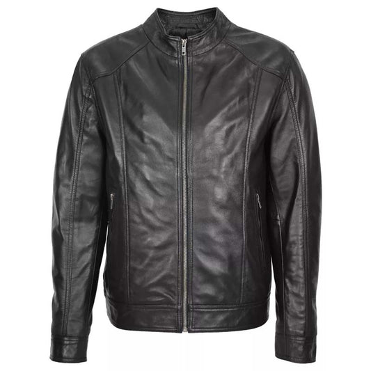 Men's Black Leather Vintage Cafe Racer Biker Jacket