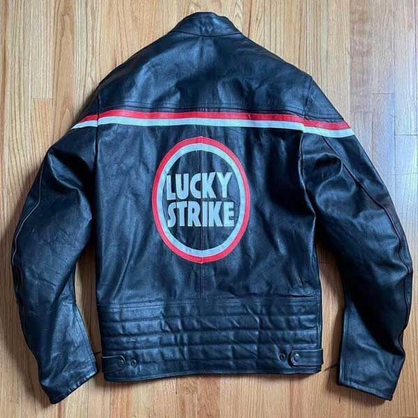 Mens Black Lucky Strike Cowhide Leather Cafe Racer Jacket