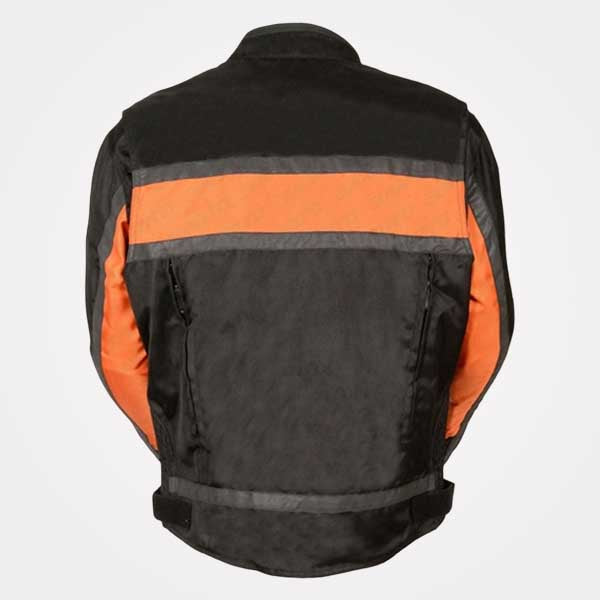 Mens Black Orange Textile Armored Racer Motorcycle Jacket