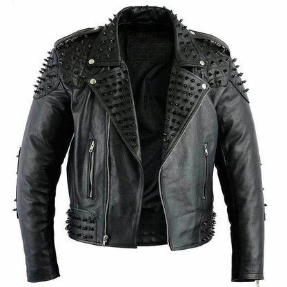 mens black punk studded biker jacket