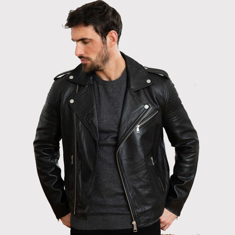Black Quilted Leather Perfecto Jacket for Men - Edgy Style!