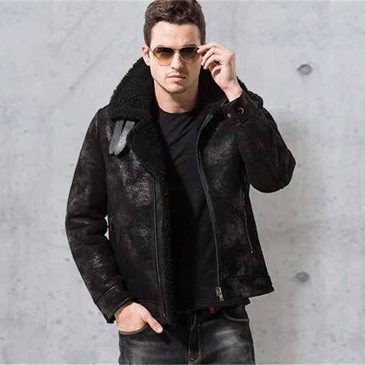 Men's Black Shearling Fur Jacket | Pilot Leather Coat