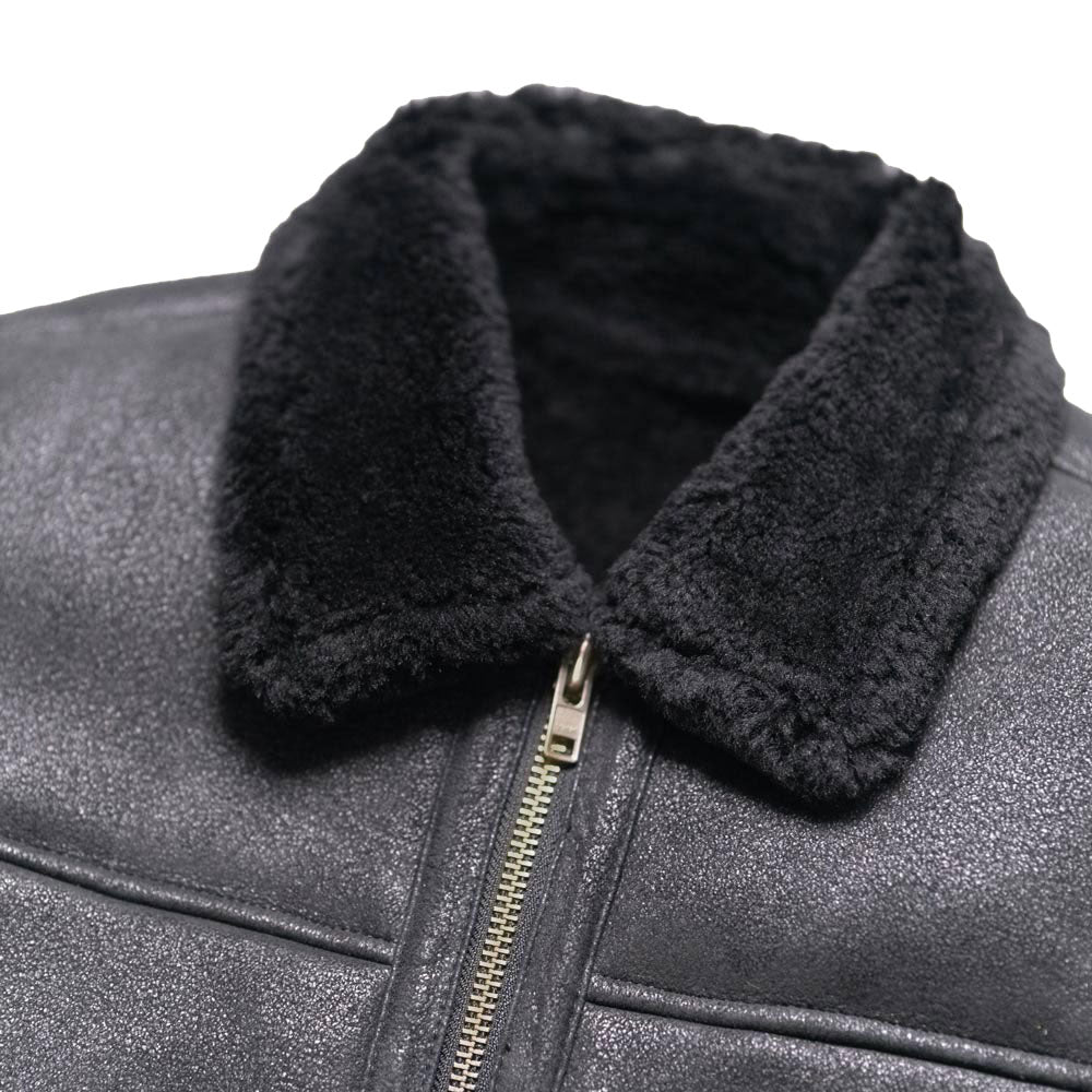 Men's Black Shearling Sheepskin Leather Bomber Jacket