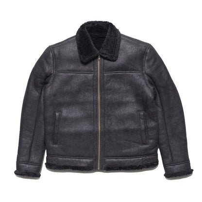 Black Shearling Leather Bomber Jacket