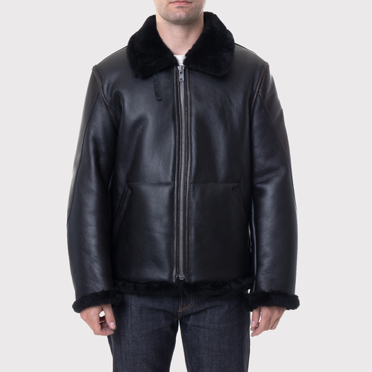 Stylish Men's Black Sheepskin B3 Jacket