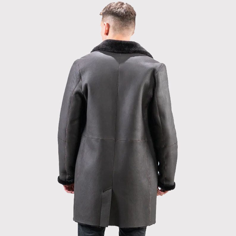 Men's Black Real Sheepskin Suede Coat