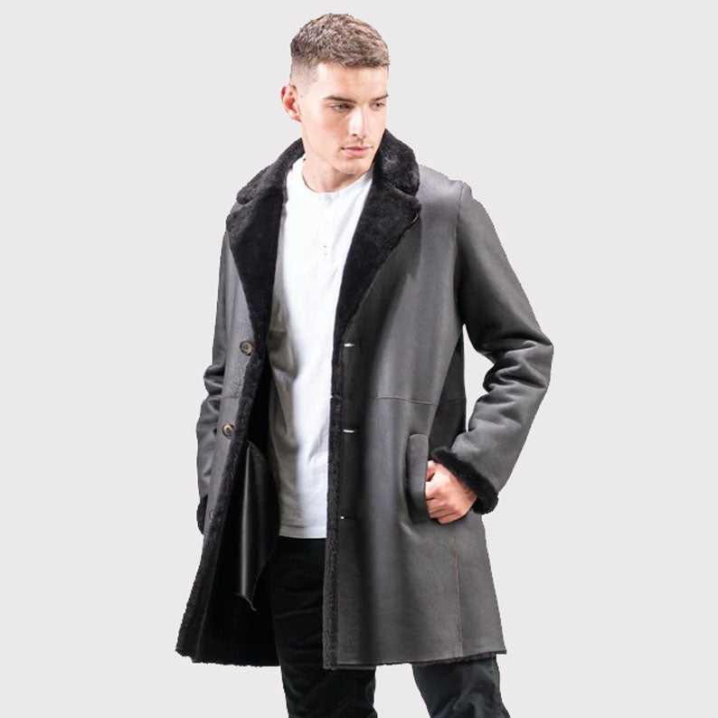 Men's Black Sheepskin Suede Coat