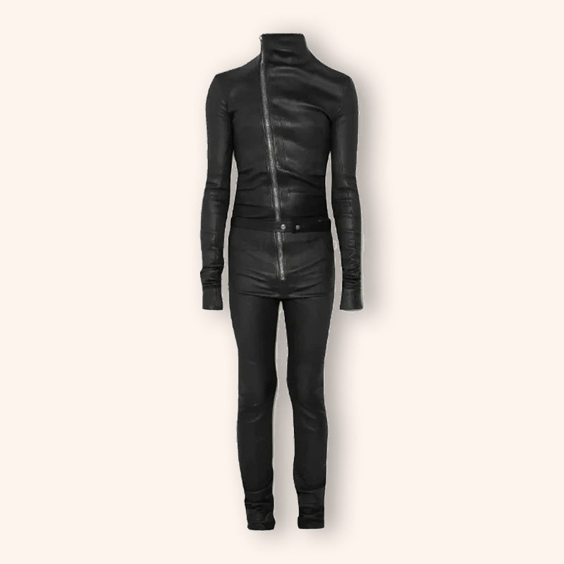 Men's Black Slim Fit Leather Jumpsuit - Jackets Kingdom