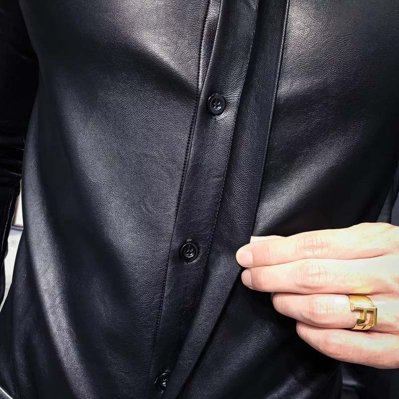 Men’s Slim Fit Black Sheepskin Leather Shirt Jacket