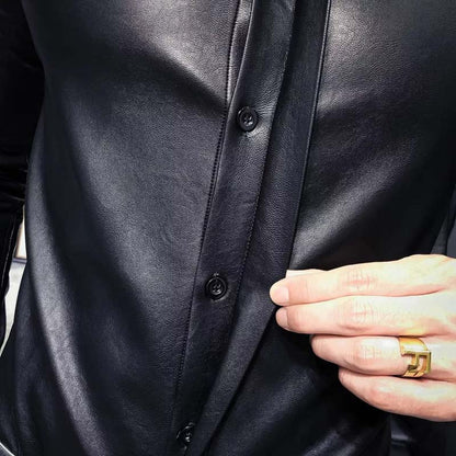 Men’s Slim Fit Black Sheepskin Leather Shirt Jacket