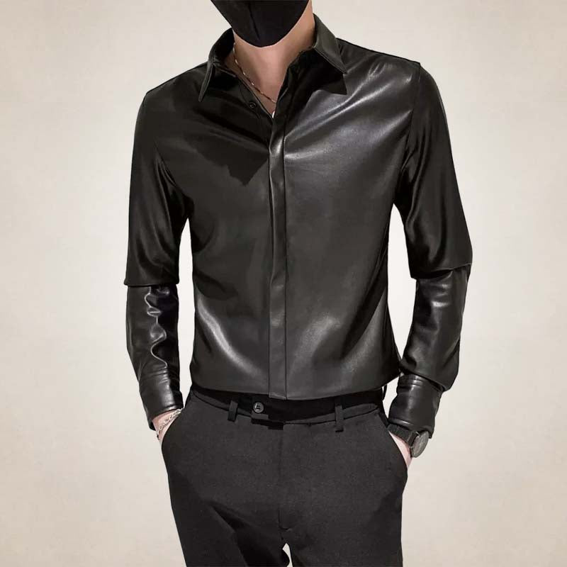 Men’s Slim Fit Black Sheepskin Leather Shirt Jacket