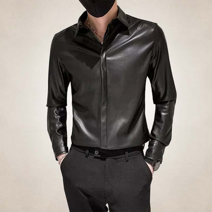 Men’s Slim Fit Black Sheepskin Leather Shirt Jacket