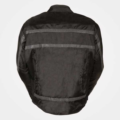 Mens Black Textile Armored Racer Motorcycle Jacket