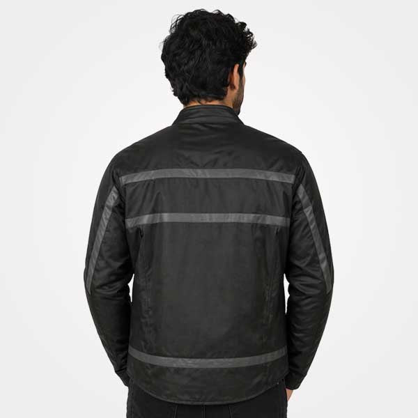 Mens Black Textile Armored Racer Motorcycle Jacket