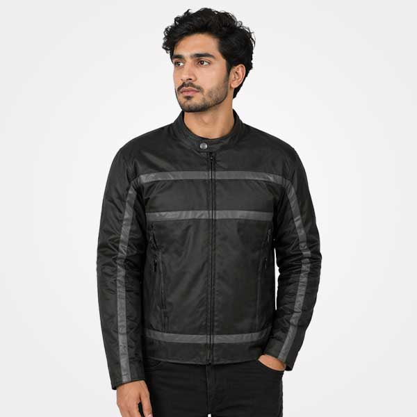 Mens Black Textile Armored Racer Motorcycle Jacket