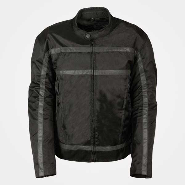 Mens Black Textile Armored Racer Motorcycle Jacket