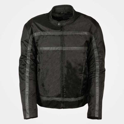 Mens Black Textile Armored Racer Motorcycle Jacket