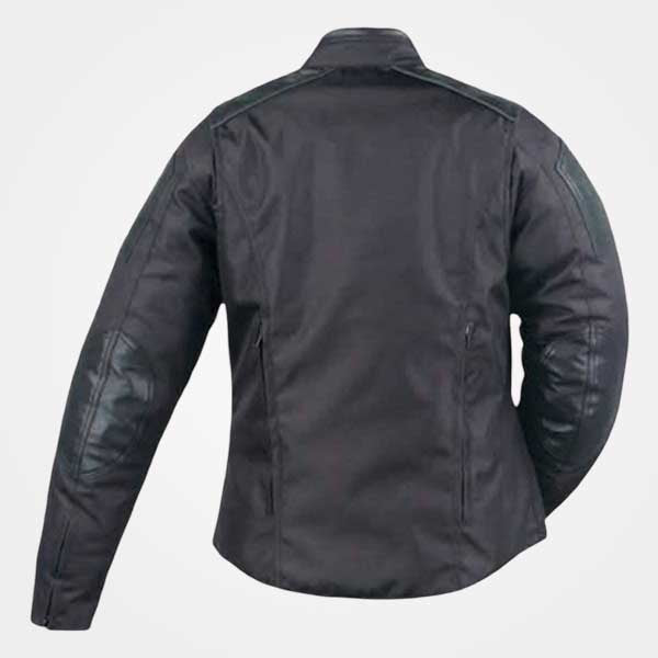 Mens Black Textile Motorcycle Jacket with Leather Trim