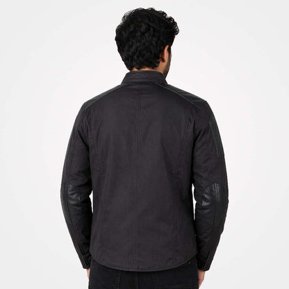 Mens Black Textile Motorcycle Jacket with Leather Trim