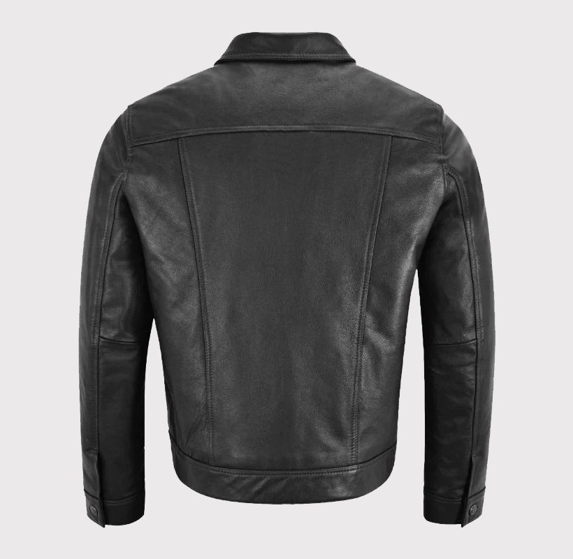 Men's Black Trucker Western Leather Jacket Shirt!