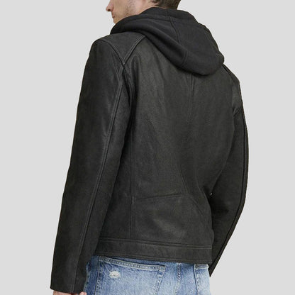 Men's Black Vintage Hooded Leather Jacket
