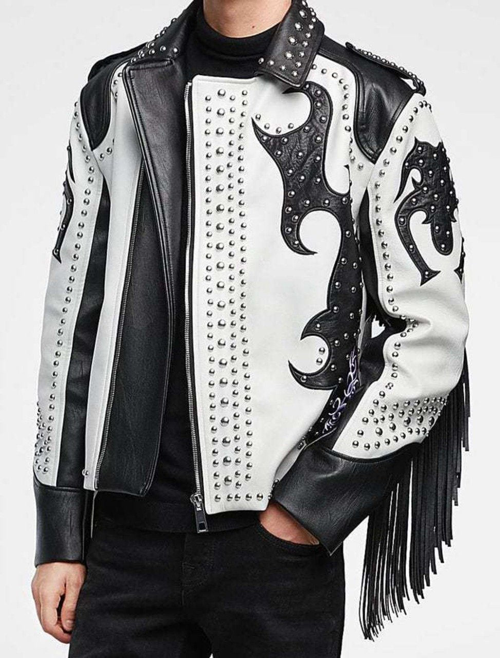 Naywig Faux Leather Western Cowboy Jacket | Punk Fringe Jacket For Men & Boys | Cosplay, Halloween, Costume