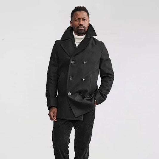 Men's Black Wool Peacoat