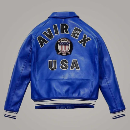 Men's Blue Avirex Leather Bomber Jacket