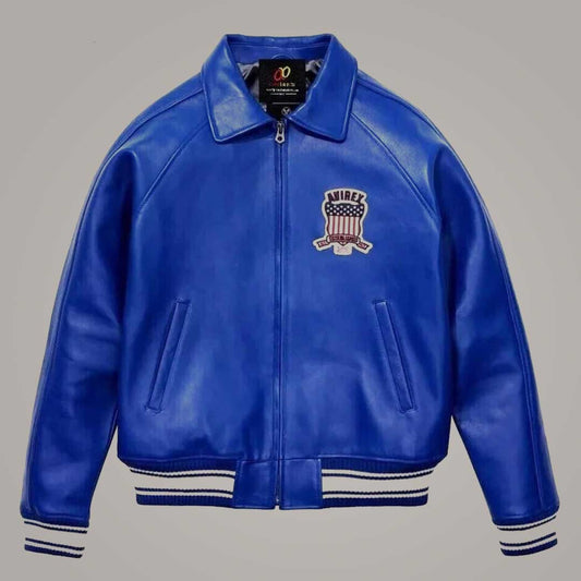 Men's Blue Avirex Leather Bomber Jacket