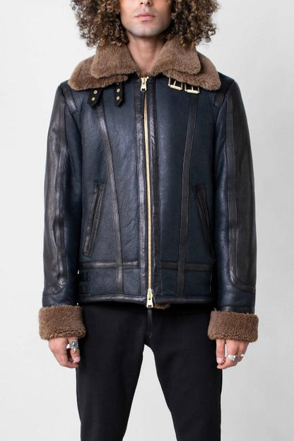 Men's Blue Sheepskin Shearling Jacket