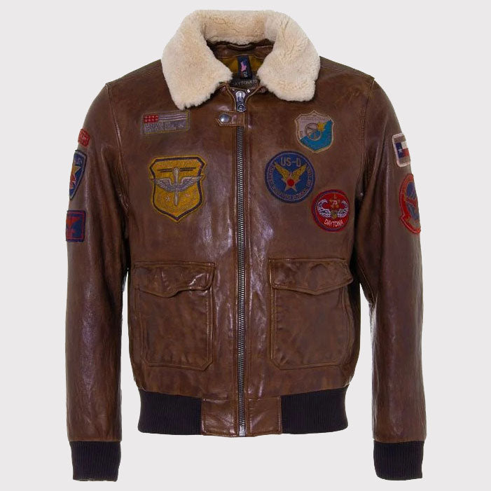 Stylish Brown Aviator Pilot Sheepskin Jacket for Men