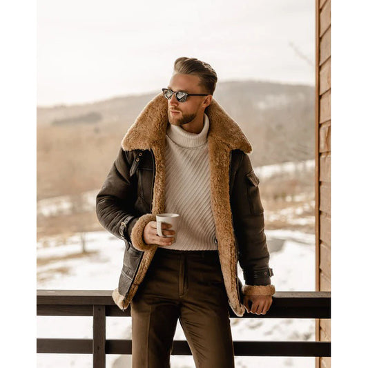 Men's Brown B3 Flying Aviator Shearling Jacket