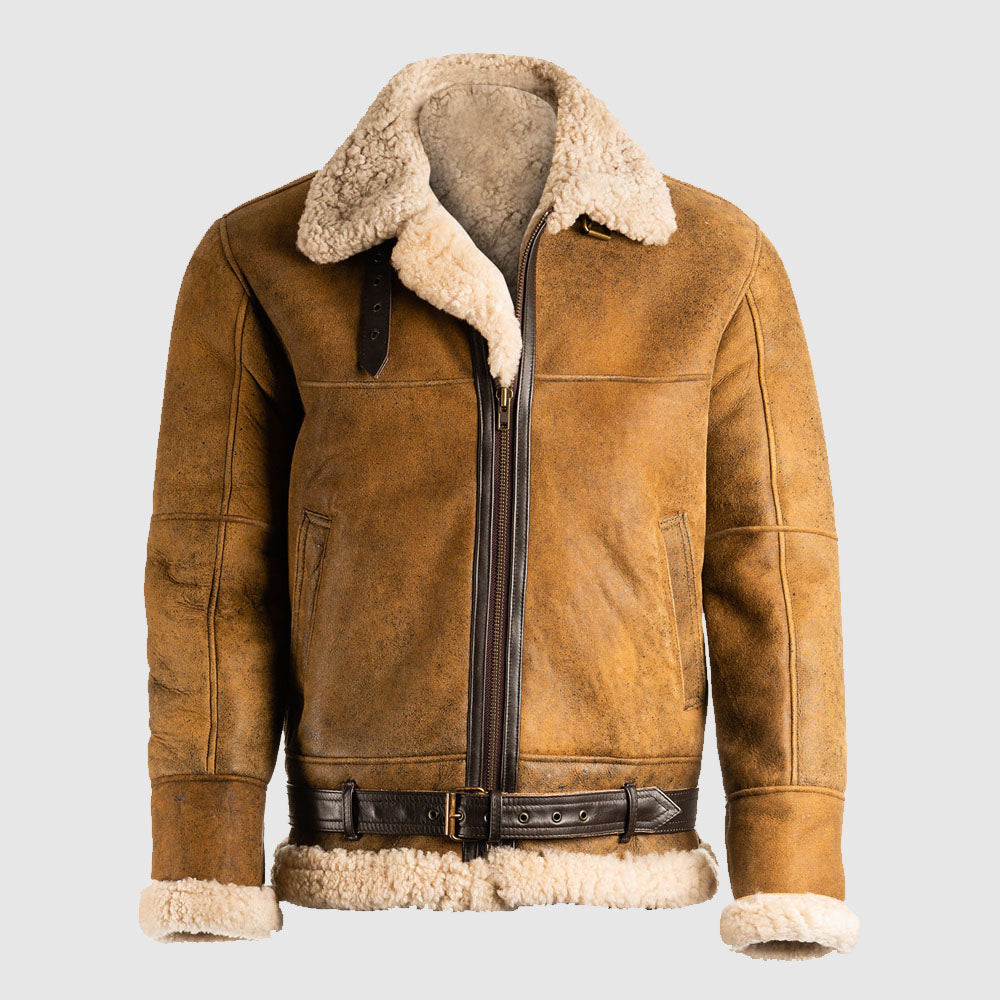 Men's Brown B3 Shearling Leather Jacket - Classic Warmth!