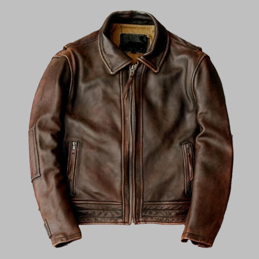 Men's Brown Cafe Racer Jacket - Vintage Biker Motorcycle Leather Jacket