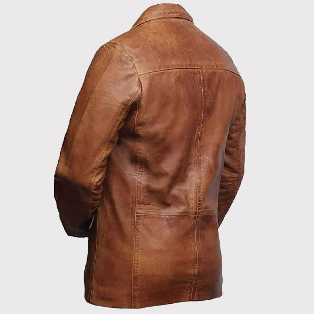Men's Brown Casual Leather Blazer