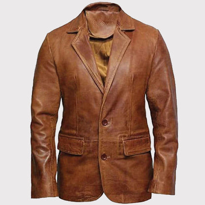 Men's Brown Casual Leather Blazer