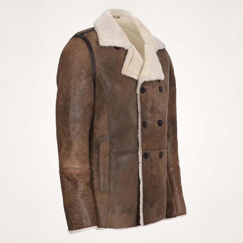 Men’s Brown Distressed Shearling Aviator Leather Jacket