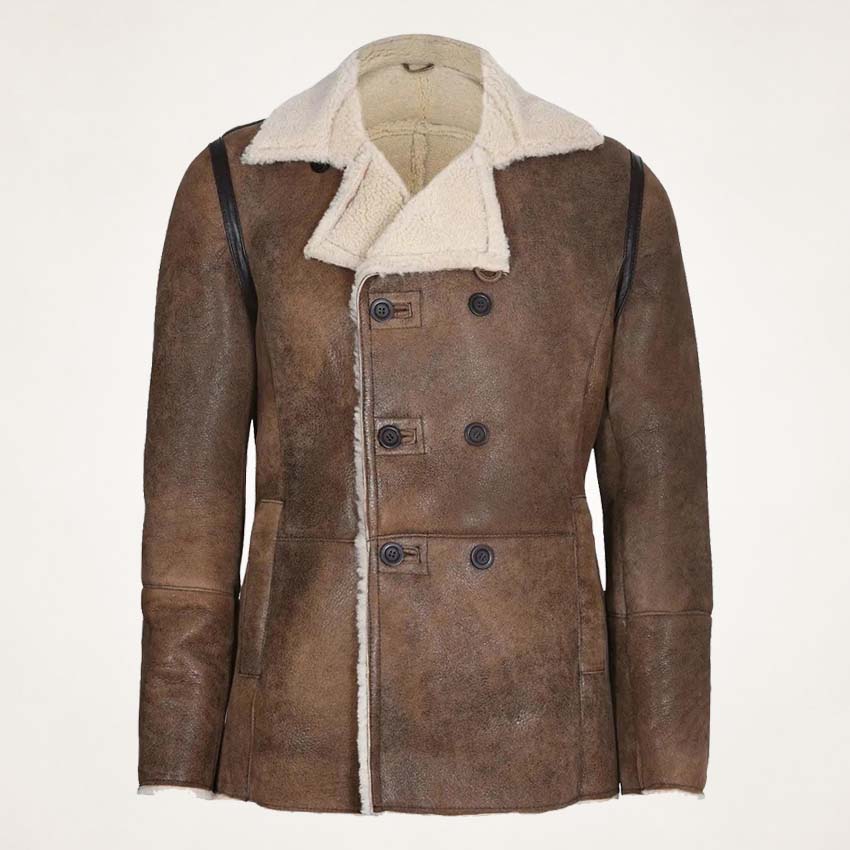 Men’s Brown Distressed Shearling Aviator Leather Jacket
