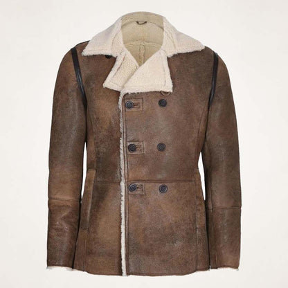 Men’s Brown Distressed Shearling Aviator Leather Jacket