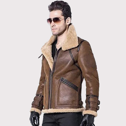 Men's Brown Double-Face Sheepskin Air Force Flight Coat