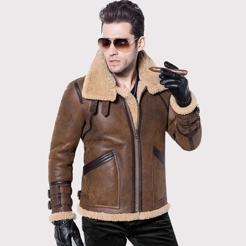 Men's Brown Double-Face Sheepskin Air Force Flight Coat