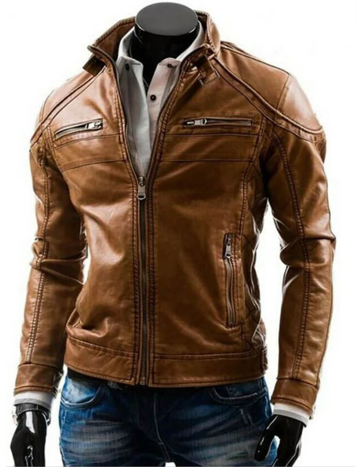 mens brown fashionable biker jacket